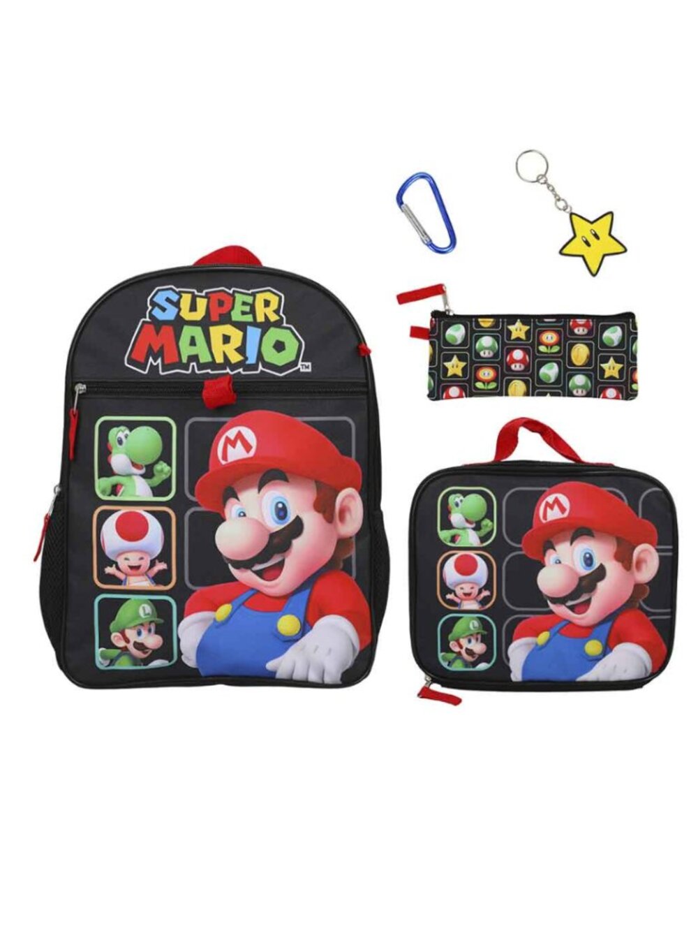 Super Mario Bros Characters 5-Piece Backpack and Lunch Box Set